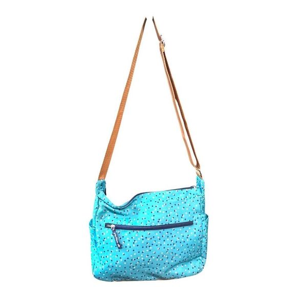 Lily Bloom Crossbody Bag Shadow Dot Purse Organizer Pockets Spotted Teal Blue - Picture 4 of 8